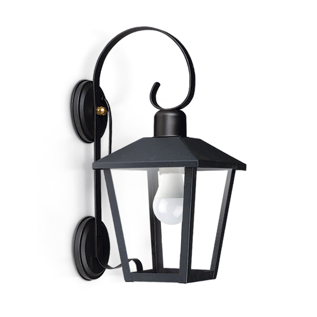 Farol De Chapa Con Mánsulas 1 Luz E27 Tipo Colonial Para Exterior Color Negro