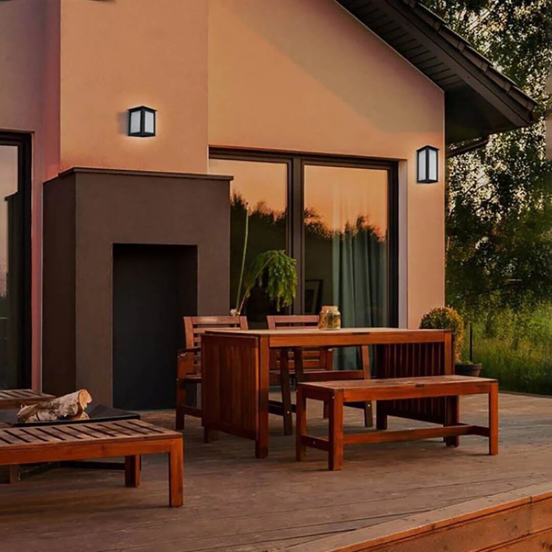 Farol Cuadrado De Chapa 1 Luz E27 Tipo Moderno Para Exterior Color Negro