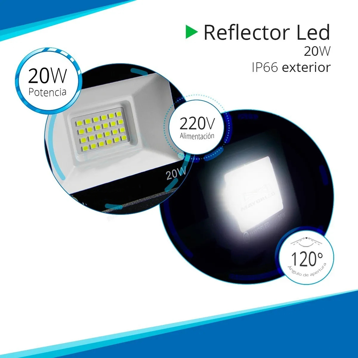 Reflector LED 20W 220V IP65 Blanco Frío Alta Potencia