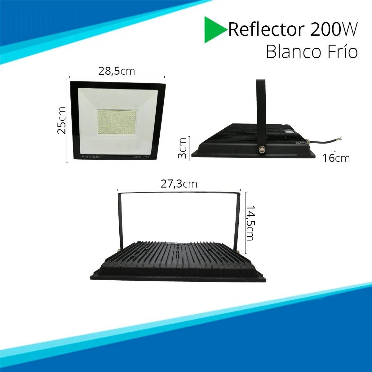 Reflector LED 200W 220V IP65 Blanco Frío Alta Potencia Canchas Fútbol Tenis
