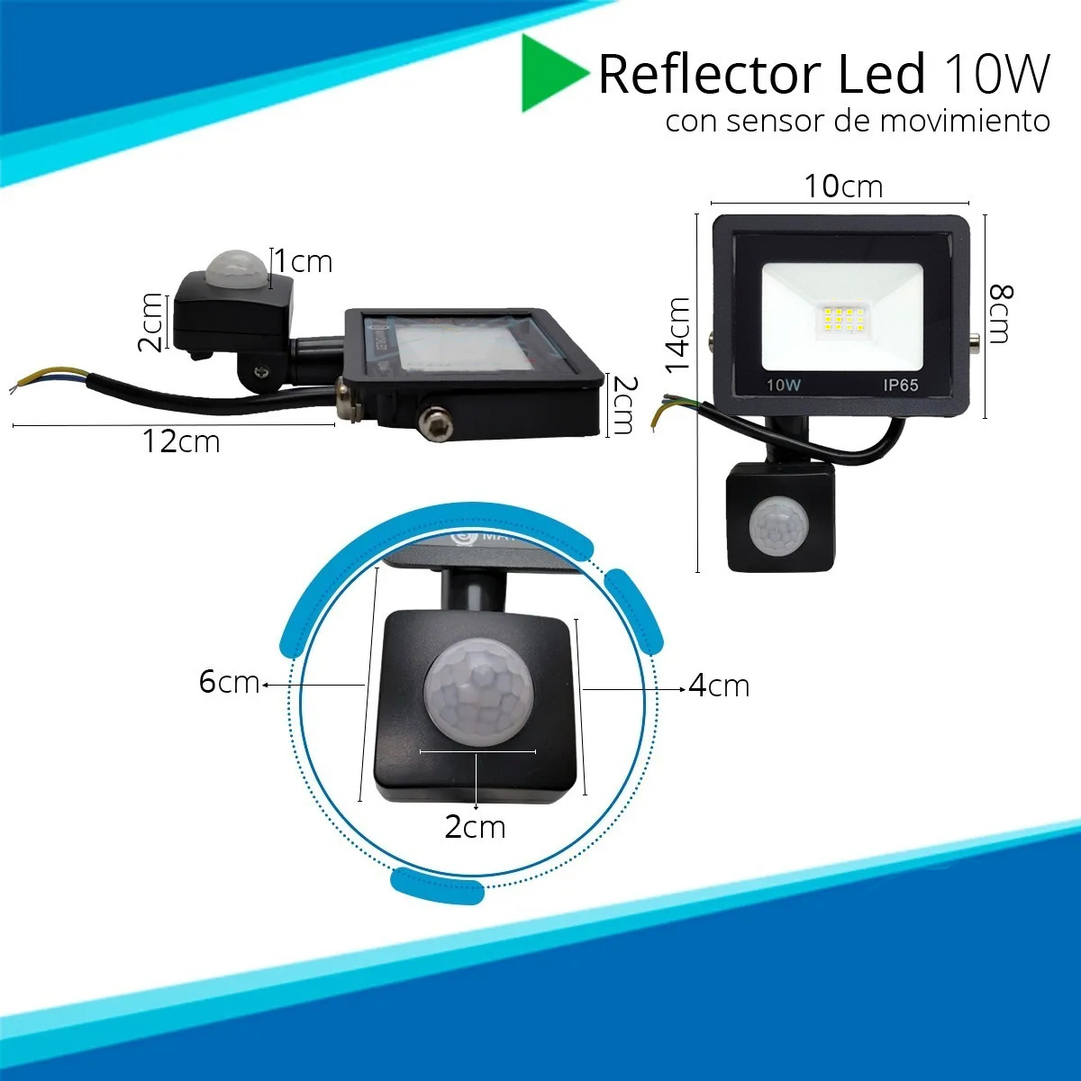 Reflector LED 10W con Sensor de Movimiento 220V Exterior IP66 Blanco