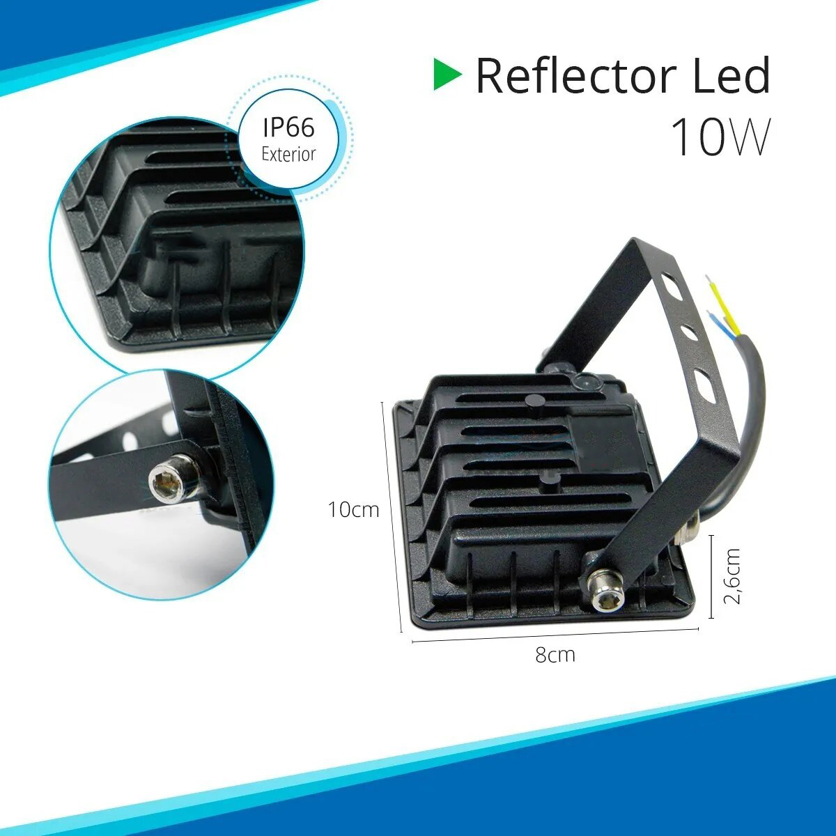 Reflector LED 10W 220V IP65 Blanco Frío Alta Potencia.