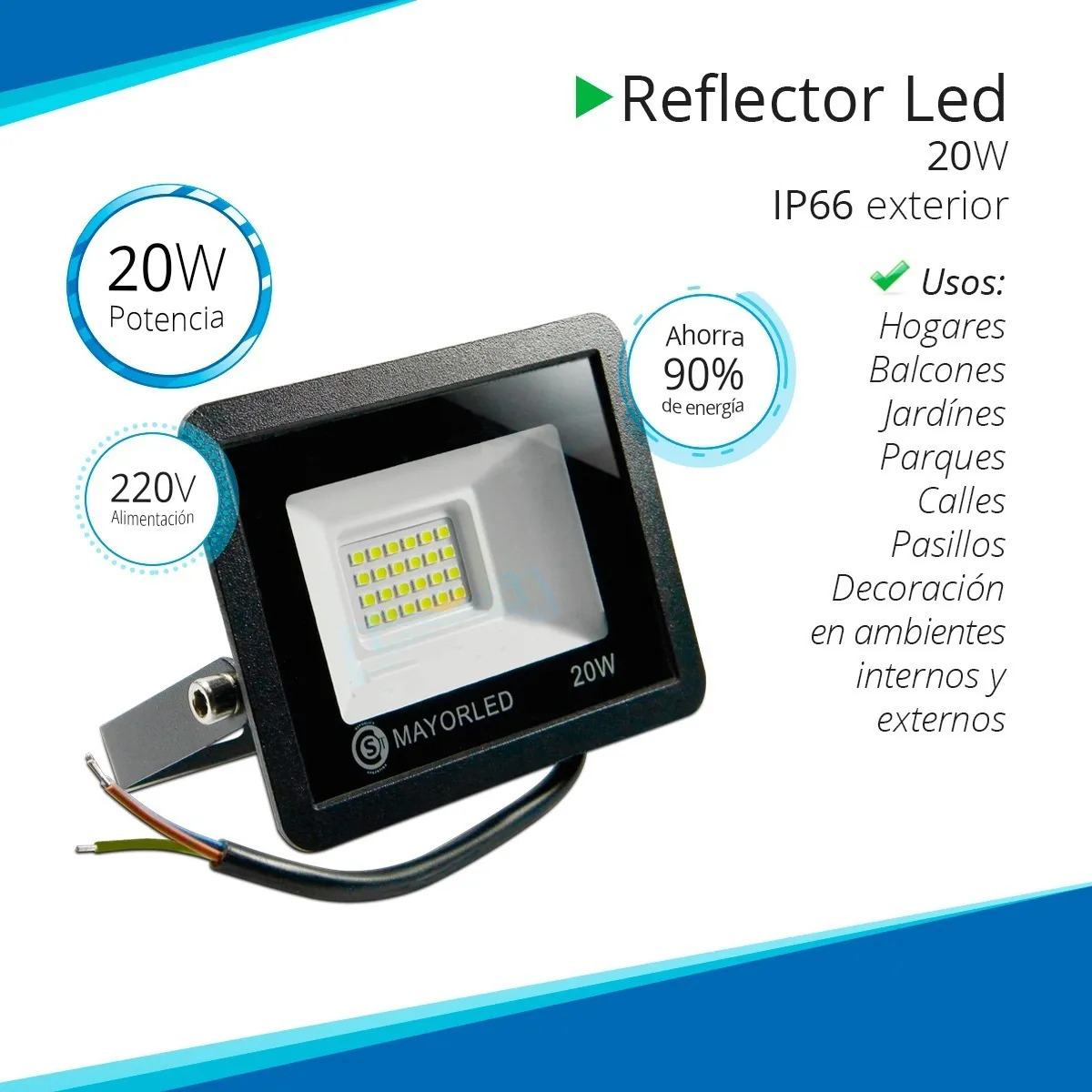 Reflector LED 20W 220V IP65 Blanco Frío Alta Potencia