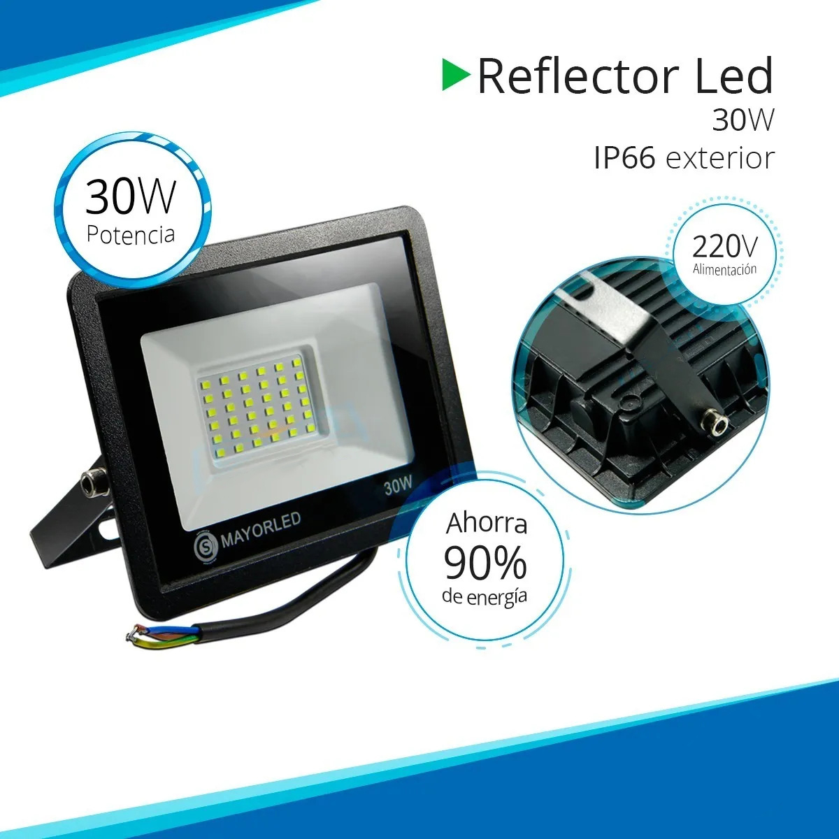 Reflector LED 30W 220V IP65 Blanco Frío Alta Potencia