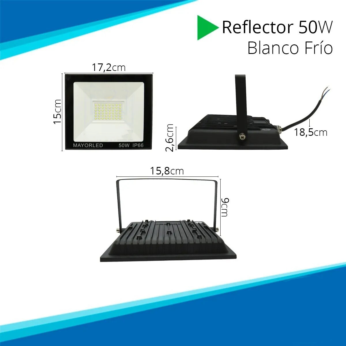 Reflector LED 50W 220V IP65 Blanco Frío Alta Potencia