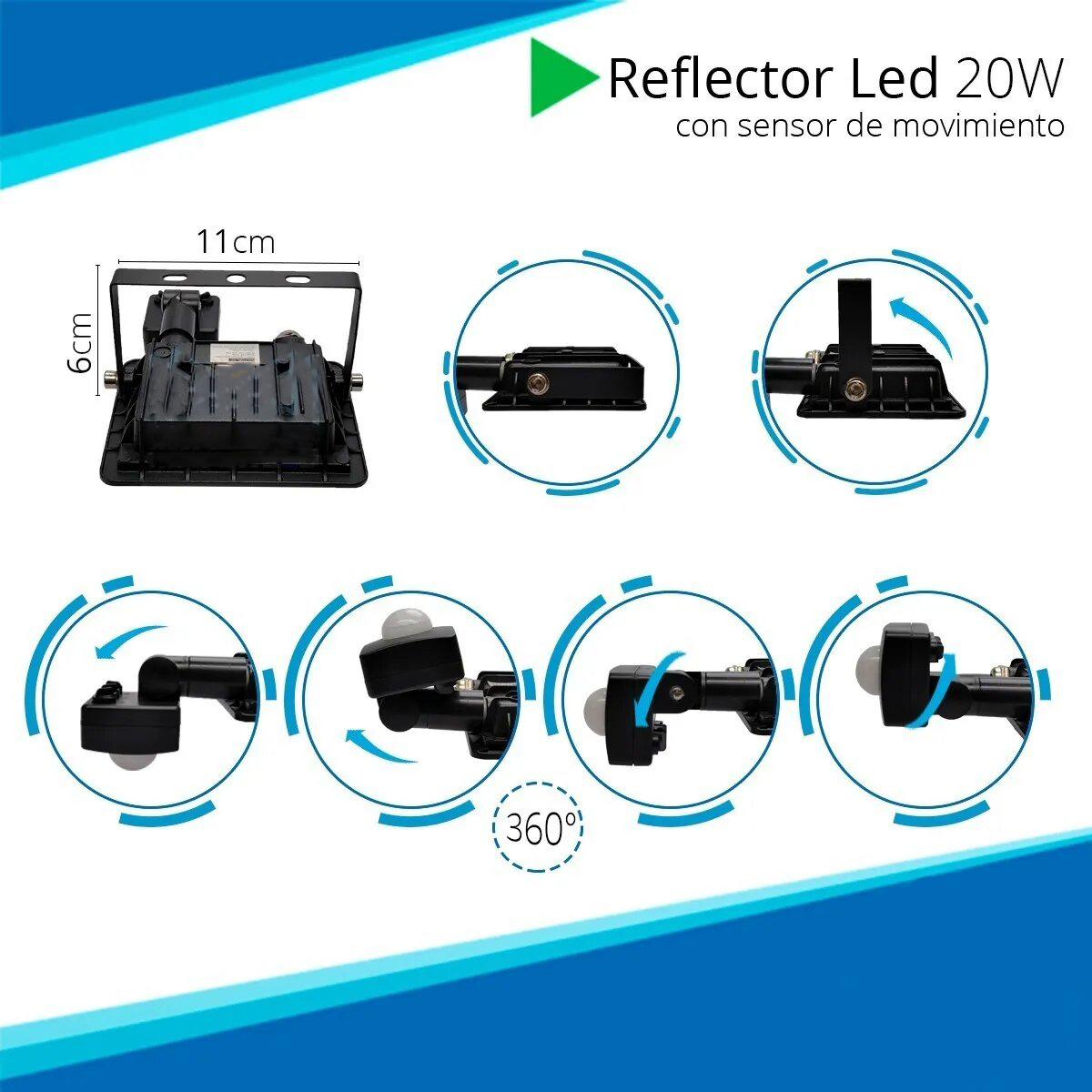 Reflector LED 20W Sensor Movimiento 220 Exterior IP66 Blanco