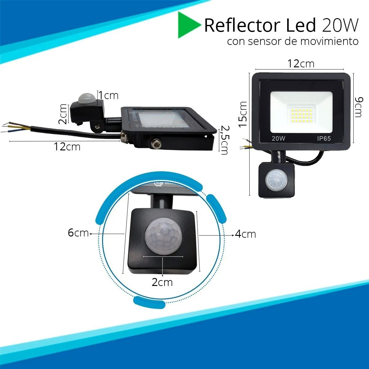 Reflector LED 20W Sensor Movimiento 220 Exterior IP66 Blanco