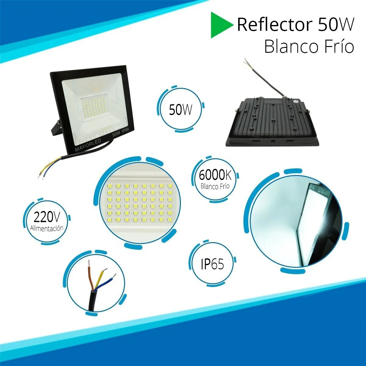 Reflector LED 50W 220V IP65 Blanco Frío Alta Potencia