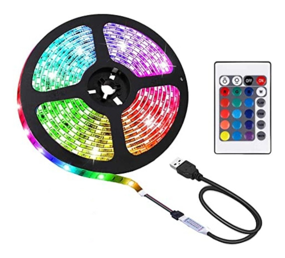 Tira LED RGB USB 2 mts TV PC Control Remoto Exterior