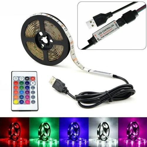 Tira LED RGB USB 2 mts TV PC Control Remoto Exterior