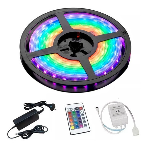 Kit Tira LED 5050 RGB Exterior 5 mts Completo con Control y Fuente