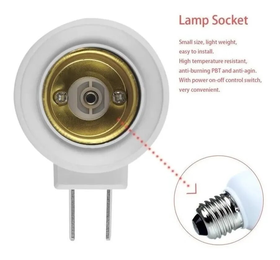 Portalámparas Adaptador E27 Tecla Enchufe Velador Luz Noche