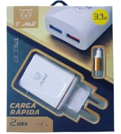 Cargador Celular Carga Rápida 3.1A Usb Tipo C + 2 Usb