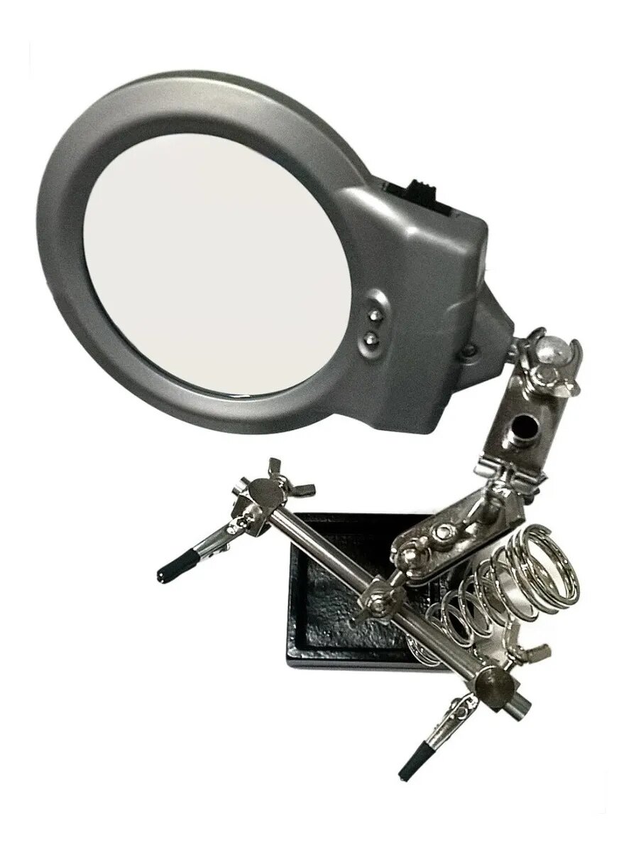 Soporte Soldador Con Lupa Regulable Luz Led Pinzas Cautín