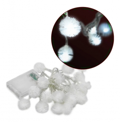 Guirnalda Luces Led Pompón 3 Metros Luz Fría 20 Leds A Pilas