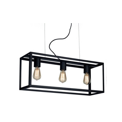 Colgante Rectangular De Hierro 3 Luces E27 Para Interior (Negro, Oxidado)