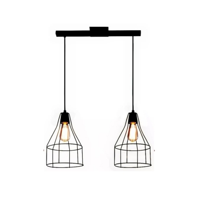 Lámpara Colgante Para 2 Luces Jaula Botella Vintage + Riel (Negro, Blanco, Cobre, Oxidado)