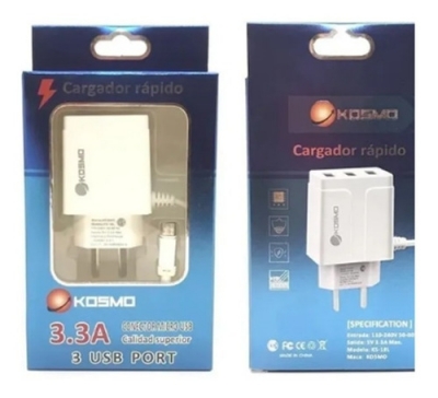 Cargador Celular Carga Rápida 3.3A Tipo Micro USB + 3 Salidas USB