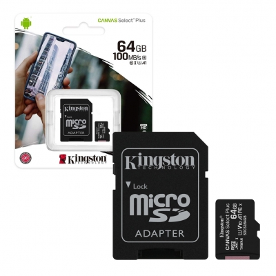 Memoria Kingston Micro SD 64 GB con Adaptador Clase 10.