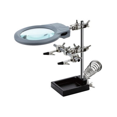 Soporte Soldador Con Lupa Regulable Luz Led Pinzas Cautín