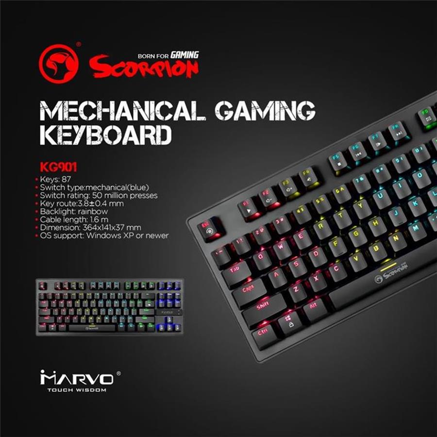 Teclado Gaming Mecanico Marvo Tkl Kg901 Iluminado Rgb Blue