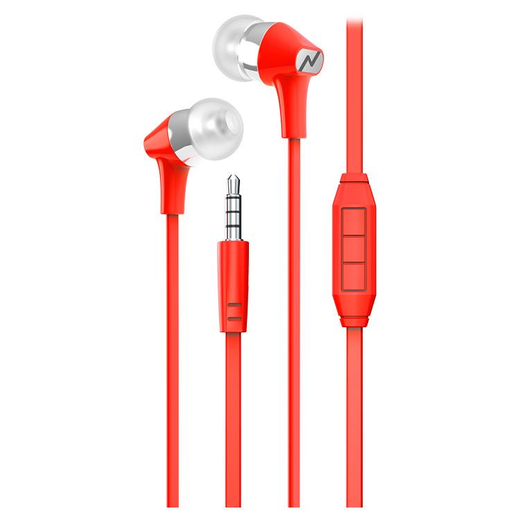 Auriculares Noga In Ear Flat Cable 1.2mts Manos Libres Flat Red