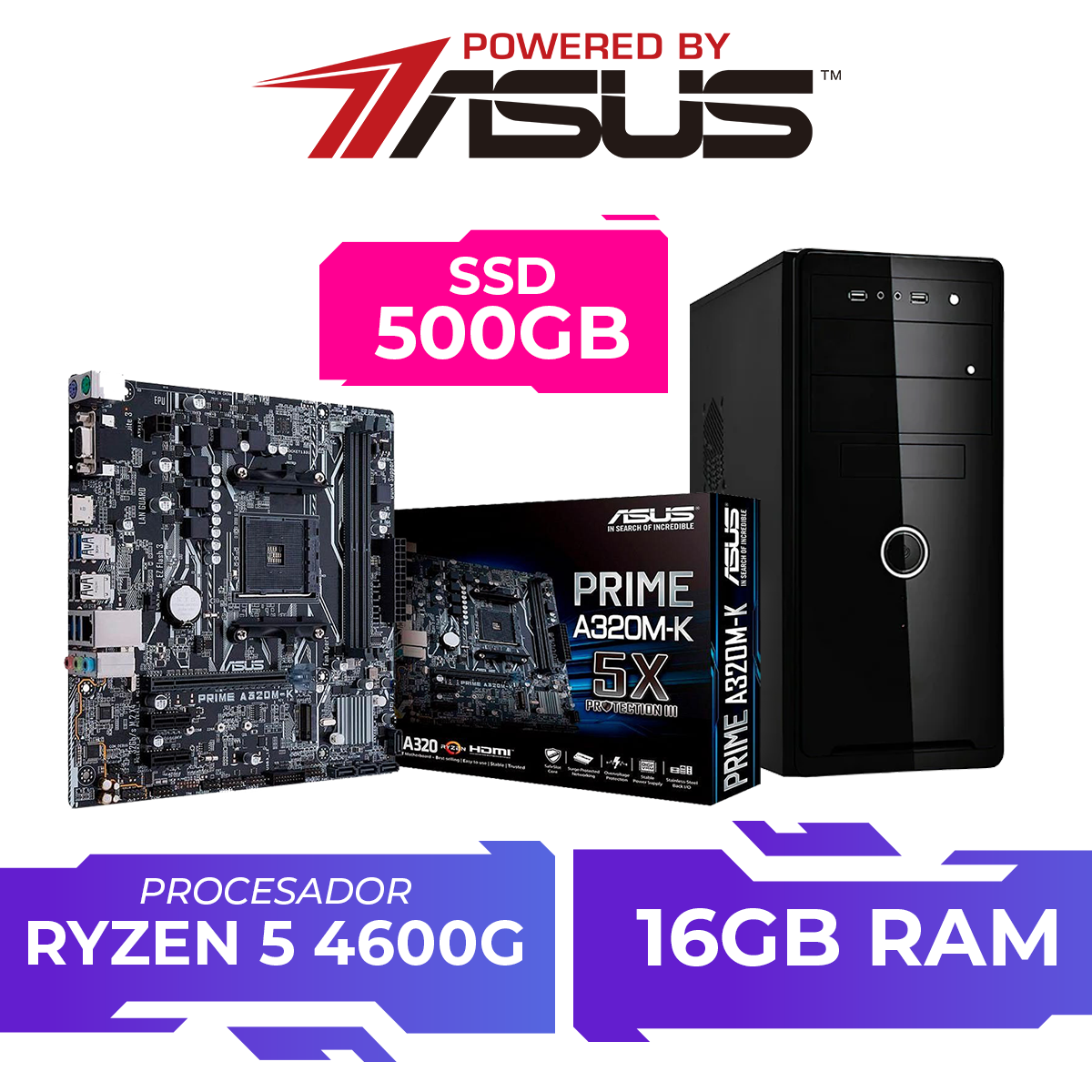 Pc Gamer Ryzen 5 4600g 16gb 2x8 3200mhz 500gb Nvme - Acuario