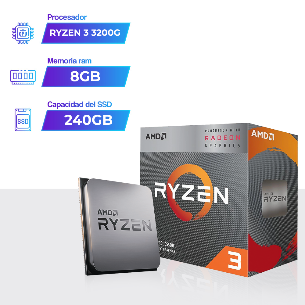 PC Gamer Completo Ryzen 3 3200g, Ram 8 gigas, SSD 240, Fuente Real
