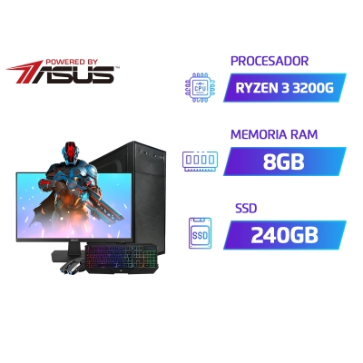 PC GAMER ACUARIO POWER BY ASUS AMD RYZEN 3 3200G RAM 8GB DDR4 SSD 240GB