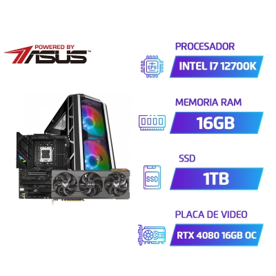 PC GAMER ACUARIO POWER BY ASUS INTEL I7 12700K 16GB SSD 1TB Z790-P CM H500P 800W GOLD ASUS ROG RTX 4080