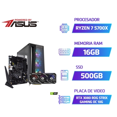 PC GAMER ACUARIO POWER BY ASUS AMD RYZEN 7 5700X 16GB SSD 500GB ASUS TUF B550 WIFI CM MB511 750W BRONZE ROG RTX 3080