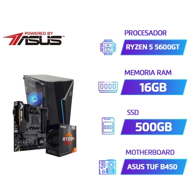 PC GAMER ACUARIO POWER BY ASUS AMD RYZEN 5 5600GT 16GB SSD 500GB ASUS TUF B450 RGB