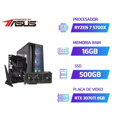 PC GAMER ACUARIO POWER BY ASUS AMD RYZEN 7 5700X 16GB SSD 500GB ASUS TUF B550 WIFI CM MB511 750W BRONZE RTX 3070 TI
