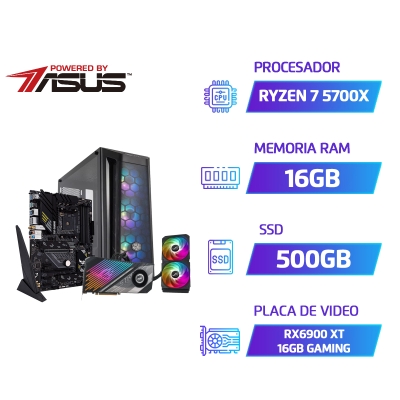 PC GAMER ACUARIO POWER BY ASUS AMD RYZEN 7 5700X 16GB SSD 500GB ASUS TUF B550 WIFI CM MB511 750W BRONZE ASUS ROG RX 6900 LC