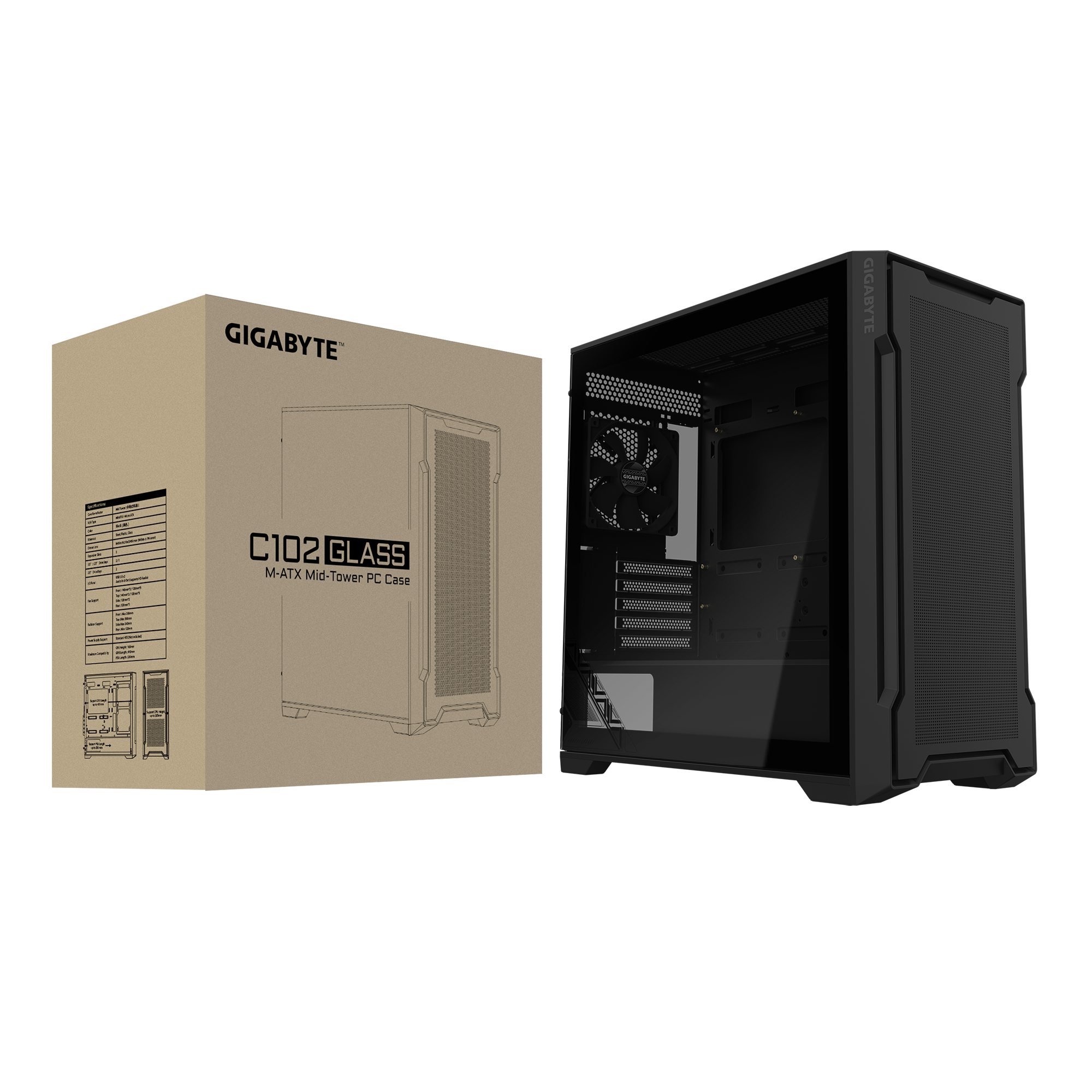 Gabinete Gamer Gigabyte C102 Glass X2 Fan Black GB-C102G — foto 10