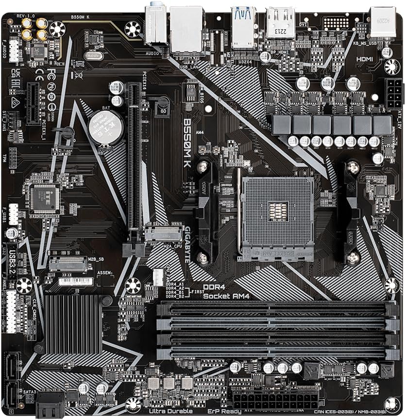 Gigabyte B550M K (AM4 DDR4 4733 O.C) Chipset AMD B550 USB 3.2 Slot M.2  Micro ATX