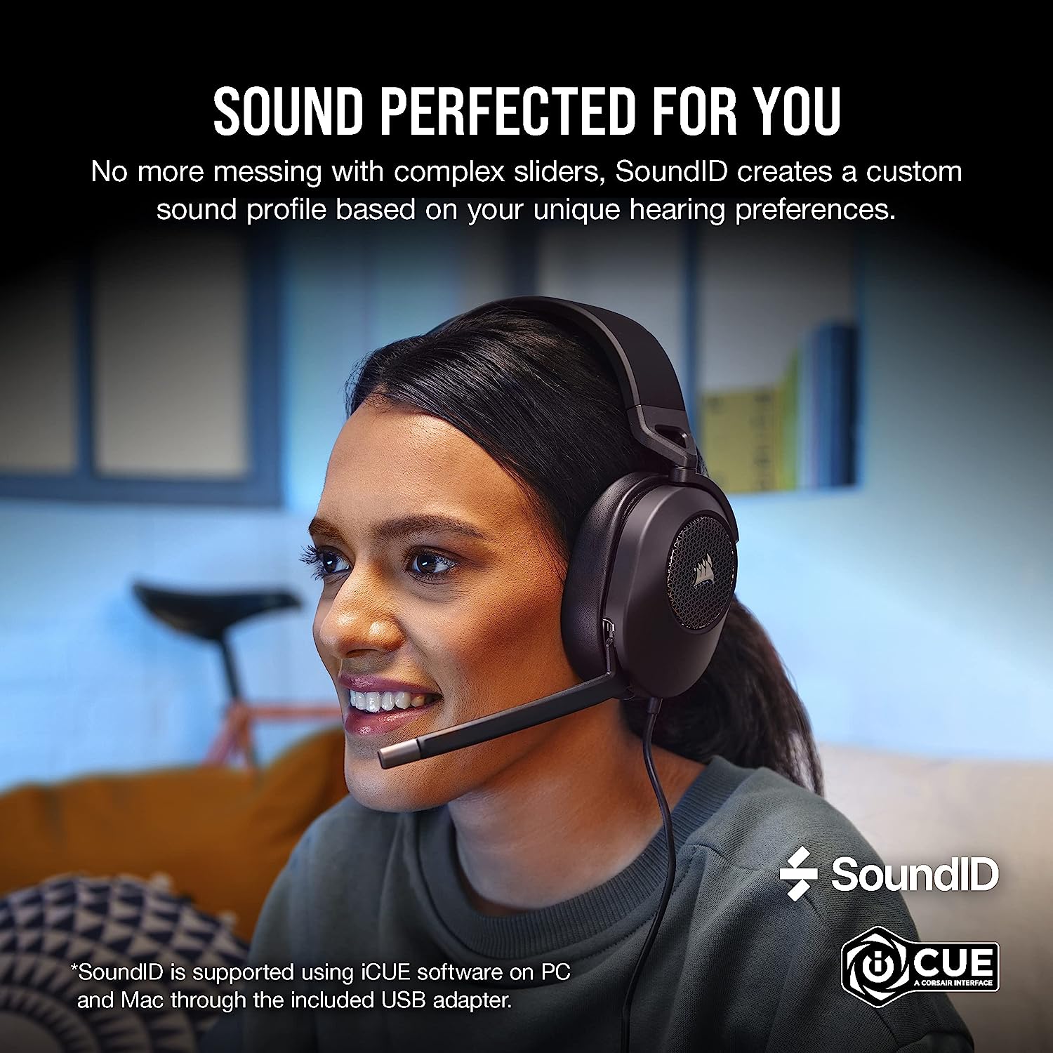 Perifericos Auricular Corsair HS65 Surround 7.1 Carbon Gamer CA-9011270-NA