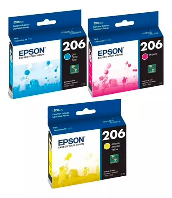 CARTUCHO TINTA EPSON 206 T206 COLOR CYAN MAGENTA AMARILLO   XUNIDAD