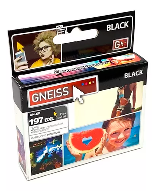 CARTUCHO TINTA GNEISS 197 T197  NEGRO PARA EPSON Compatible con 195 y 196