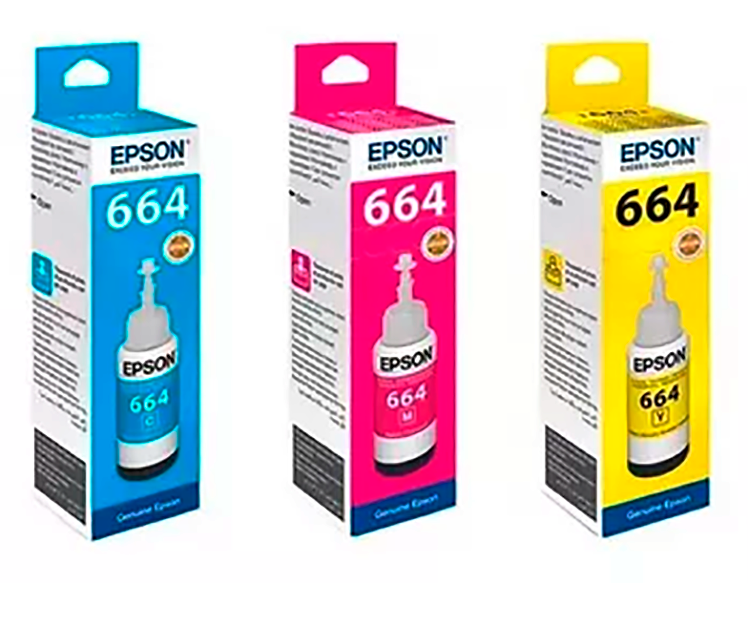 BOTELLA TINTA EPSON 664 T664 COLOR 70ML CYAN MAGENTA AMARILLO  XUNIDAD 