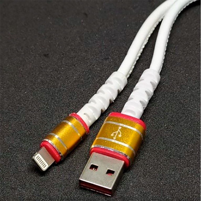 CABLE USB A LIGHTNING REFORZADO cuero blanco terminales metalicos
