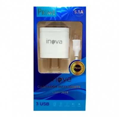 CARGADOR  INOVA  CAR-3014   220V  5.1  X3USB   c/cable Lightning