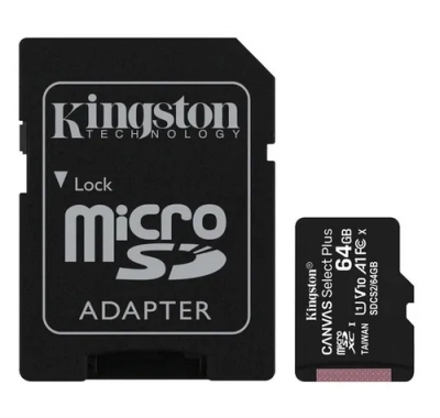MEMORIA MICRO SD C/adaptador Kingston 64GB SDCS2 Canvas Select Plus 100 MB/S