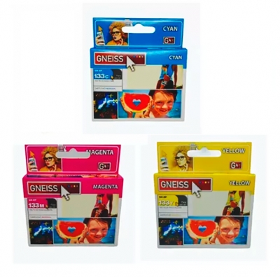 CARTUCHO TINTA GNEISS 133 T133 COLOR CYAN MAGENTA AMARILLO PARA EPSON    XUNIDAD