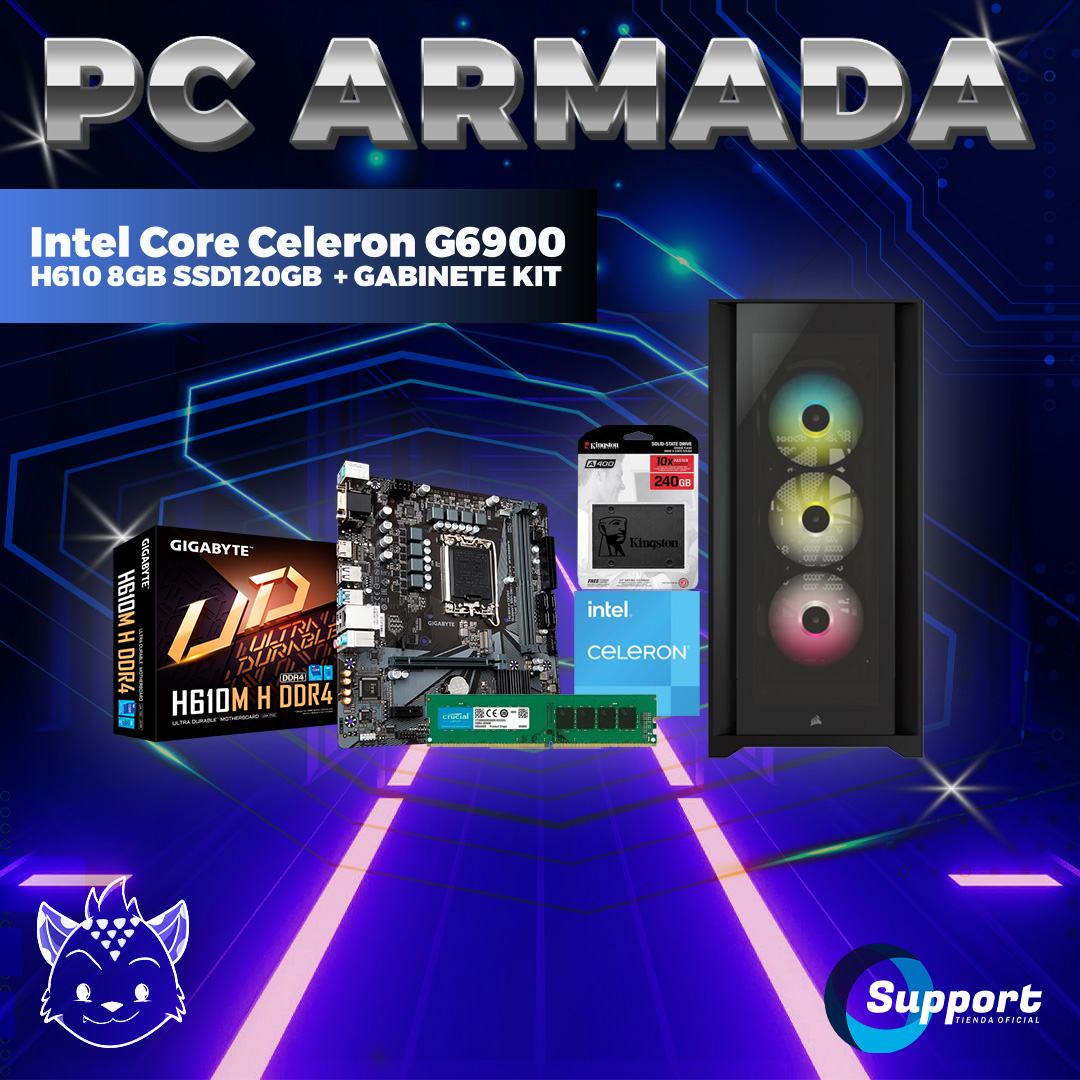 Pc Armada Intel Core Celeron G6900 H610 8GB SSD120GB GABINETE KIT