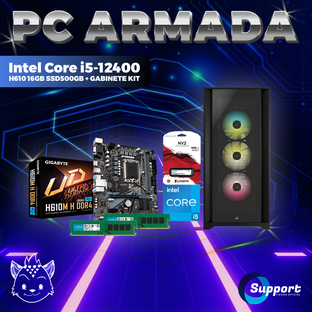 Pc Armada Intel Core i5 12400 H610 16GB SSD500GB GABINETE KIT